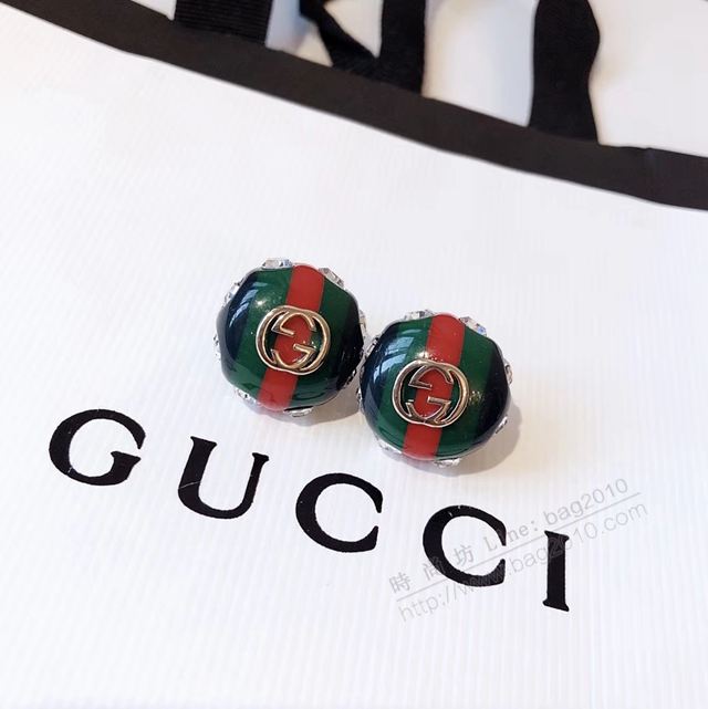 GUCCi飾品 古馳2019年新款 Gucci紅綠條紋 純銀針 雙G紐扣耳釘  zgbq1117
